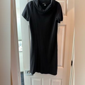 100% Black 2-Ply Cashmere Dress. Short puff sleeve with cowl neck.